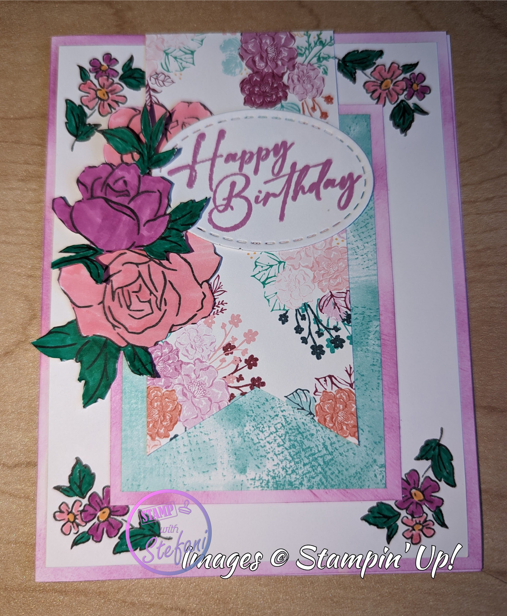 Birthday Card featuring Stampin' Up Unbounded Beauty and handmade by Stefani of Stamp With Stefani